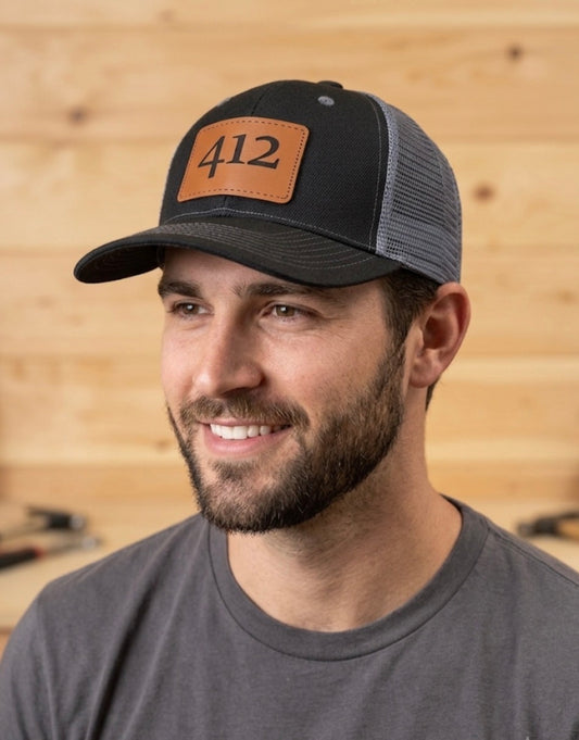 412 Leather Patch Trucker Hat