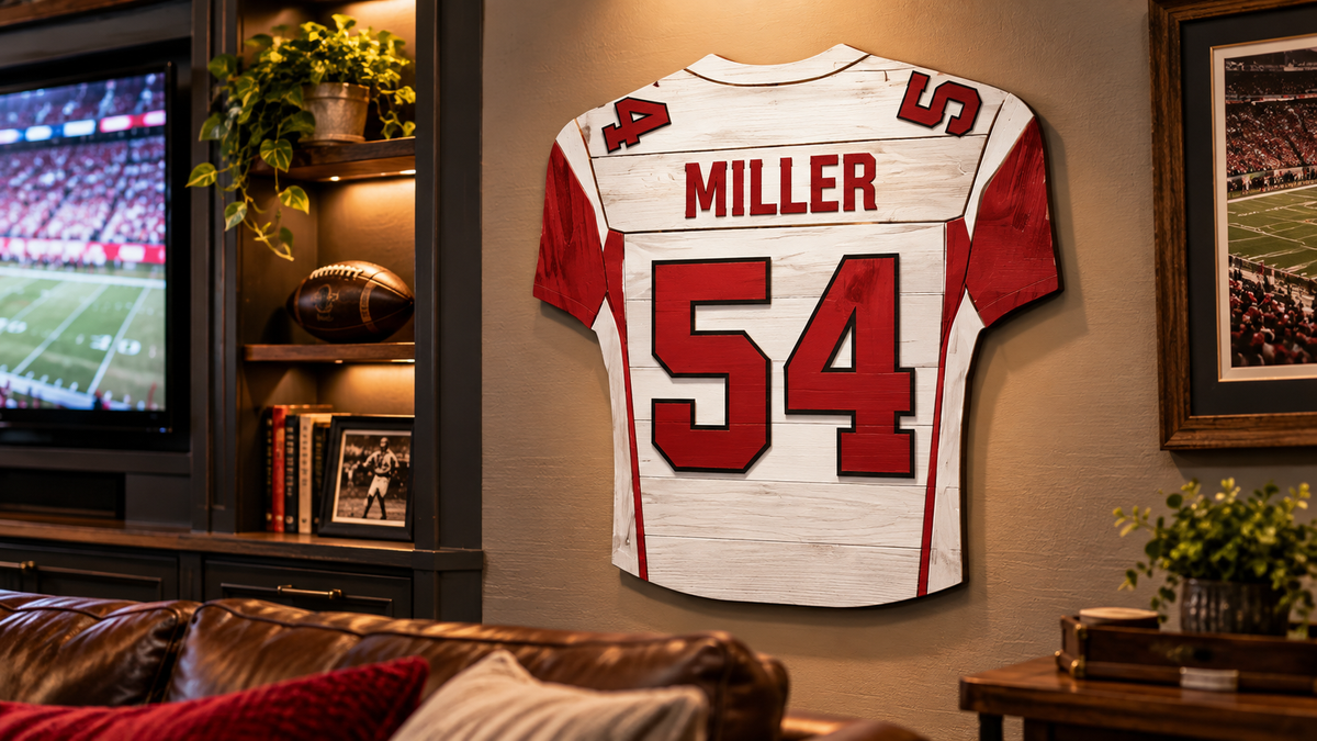 Personalized Wooden Football Jersey – Custom Sports Wall Art